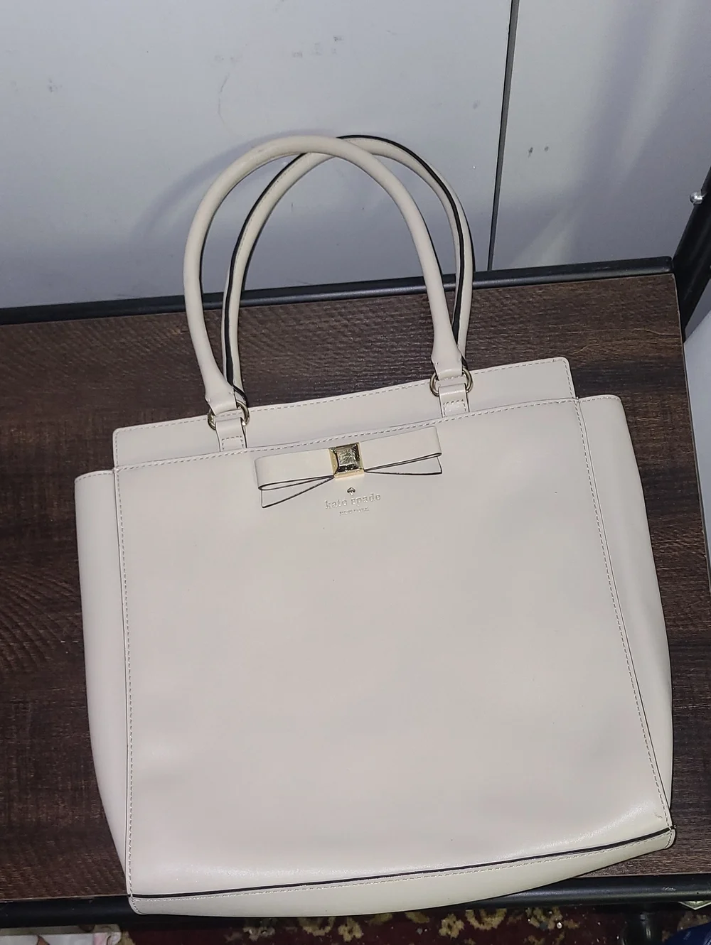kate spade Cream Leather Tote with Bow Accent